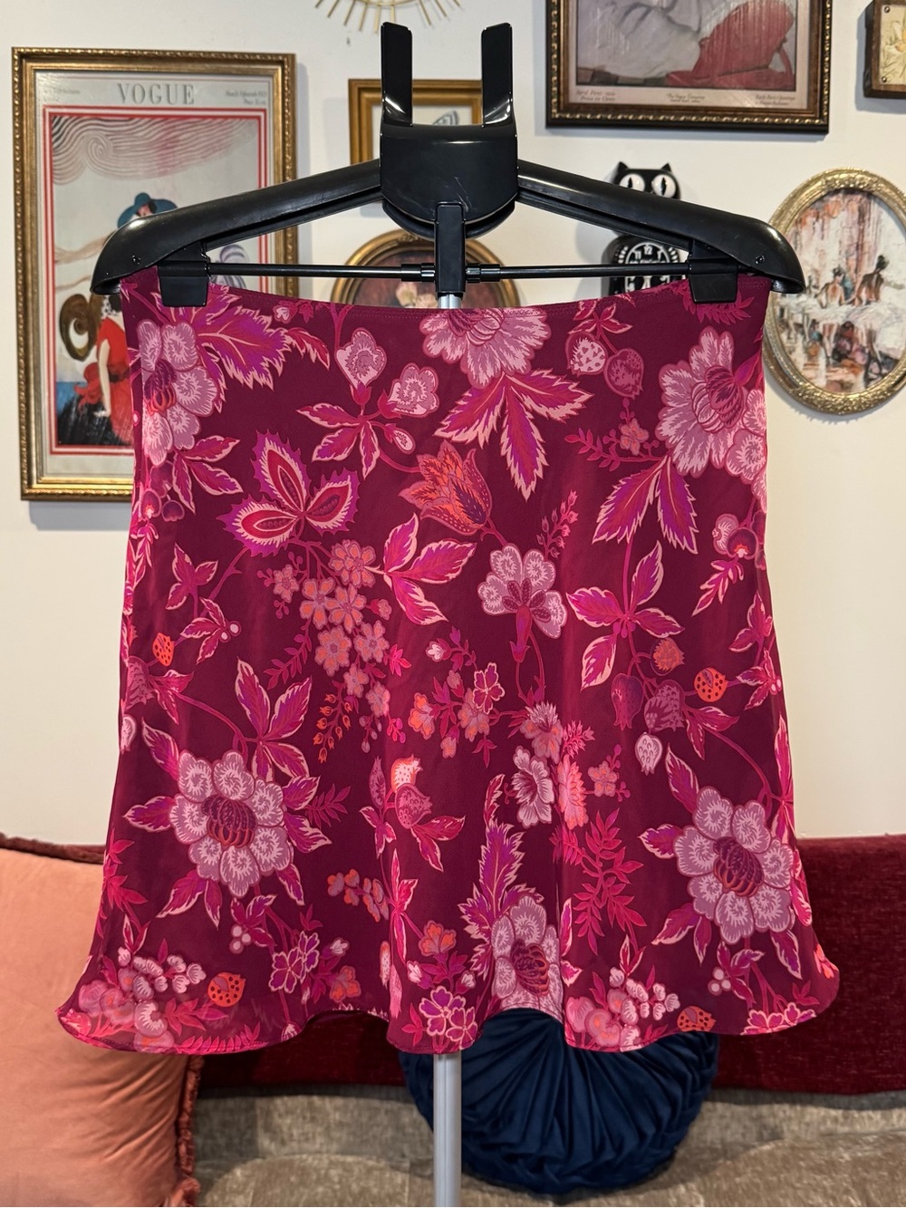 Express Floral Midi Skirt - Burgundy & Pink
